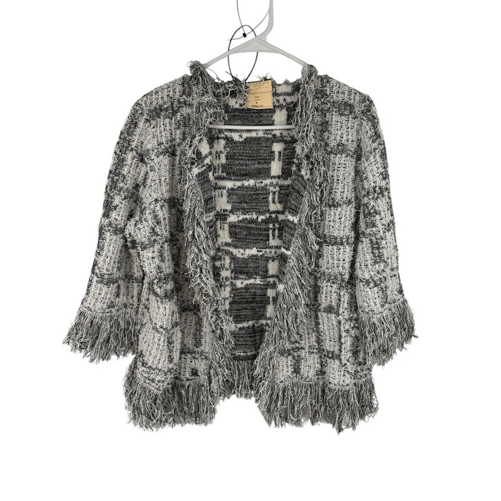 Bruno Manetti Giacca Open Cardigan Black/White‎ Check Size 44 Italy 8 US Fringe